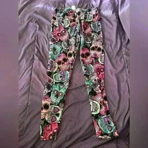 No Boundaries sugar skull leggings multicolor ladies size large  stretchy